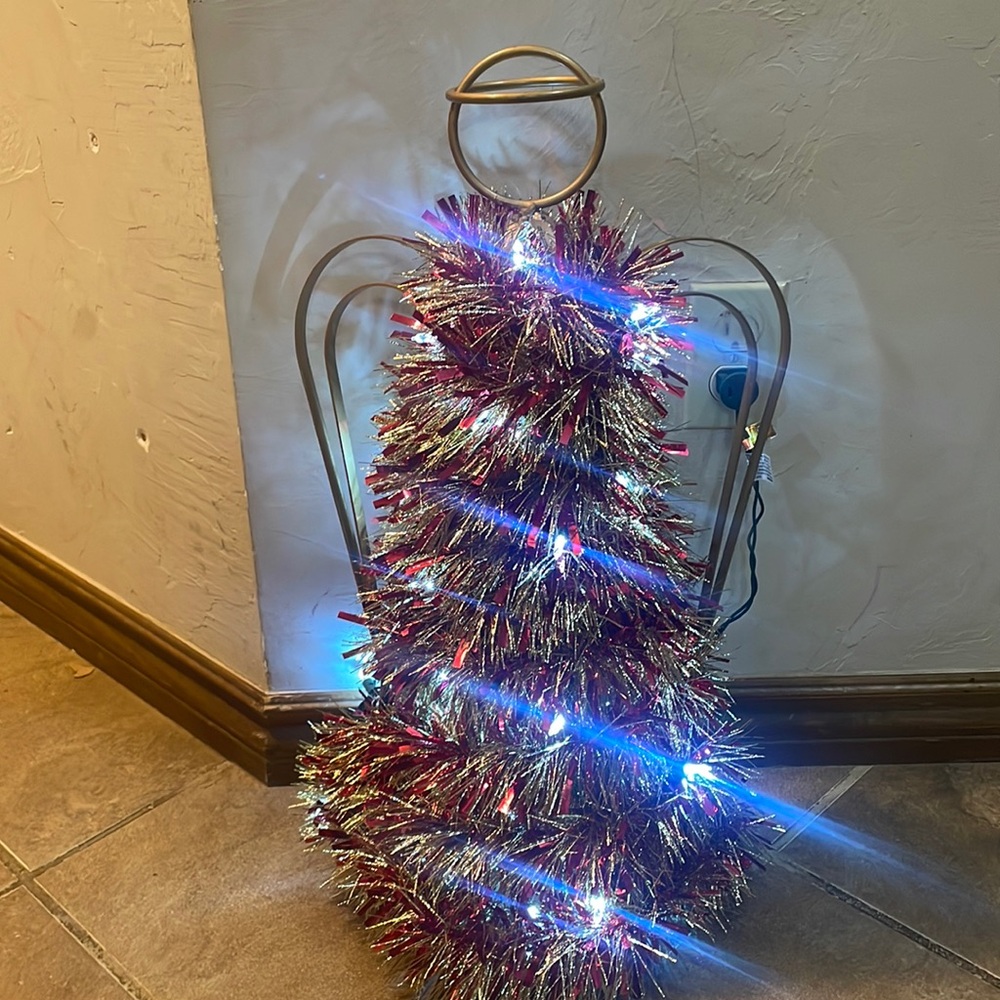 Vintage Handmade pink Angel Lit tinsel Christmas Tree - Picture 3 of 9